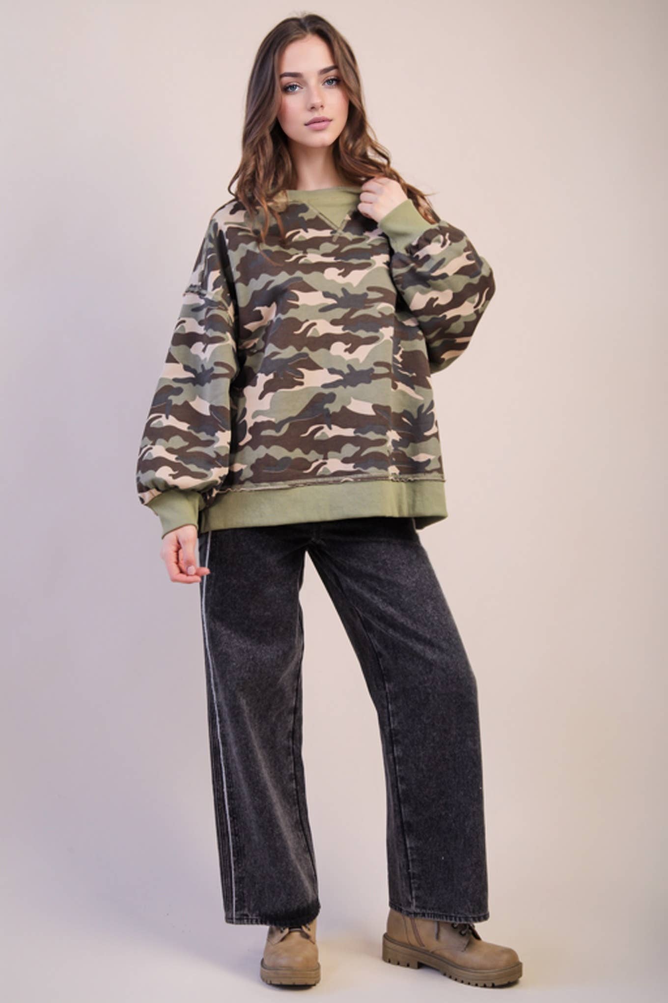 Camo Printed Knit Casual Top
