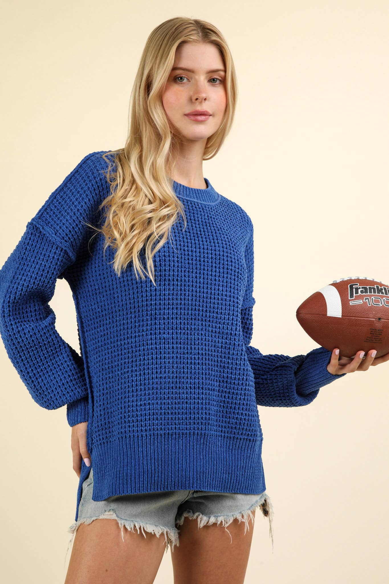Soft Comfy Oversized Knit Sweater Pullover Top: ROYAL BLUE