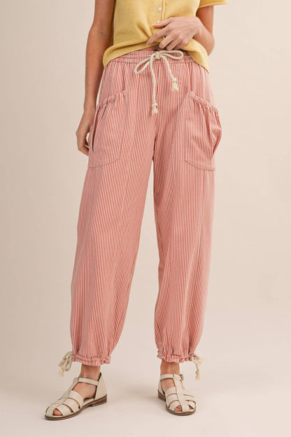 STRIPED PARACHUTE PANTS: SALMON PINK STRIPE