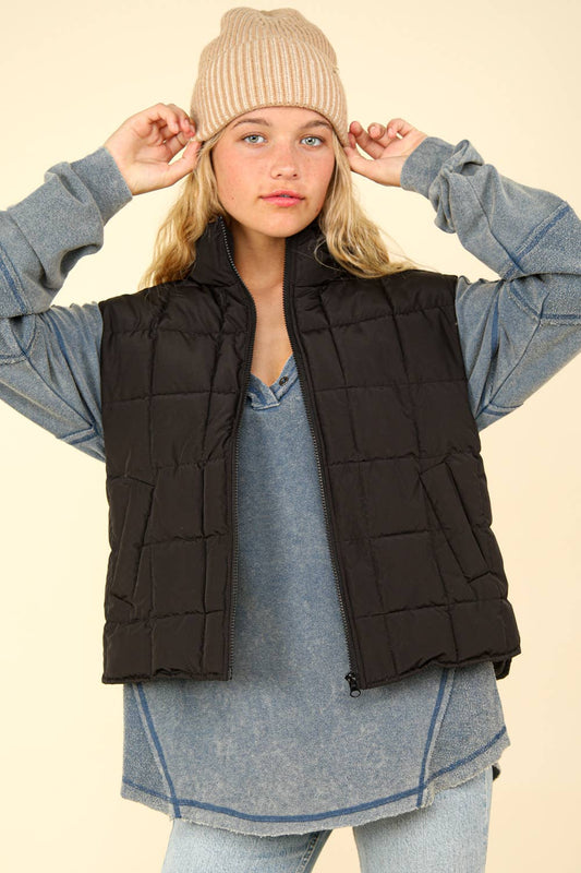 Solid Puffer Padded Warm Vest: Black