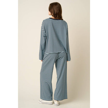 STRIPED PRINT LOUNGE TOP AND PANTS SET: SKY BLUE
