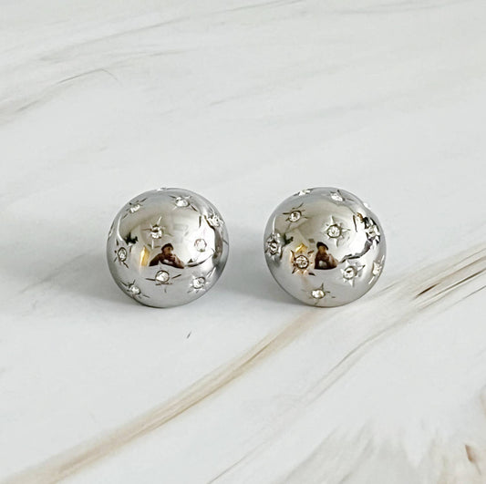 Starlight Sphere Stud Earrings: Silver