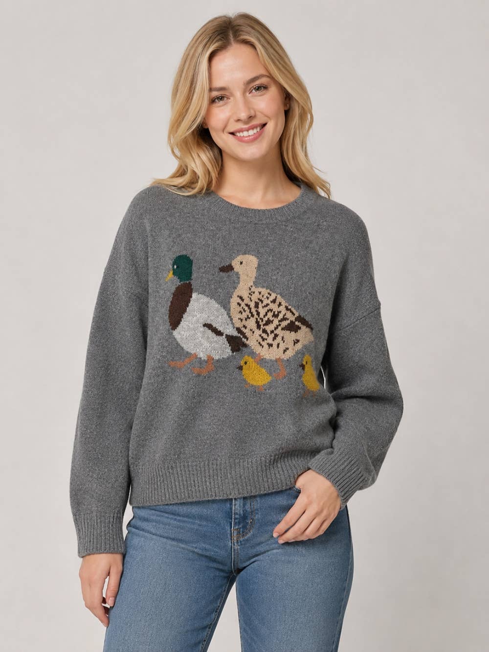 Duck Family Crewneck Sweater- Charcoal