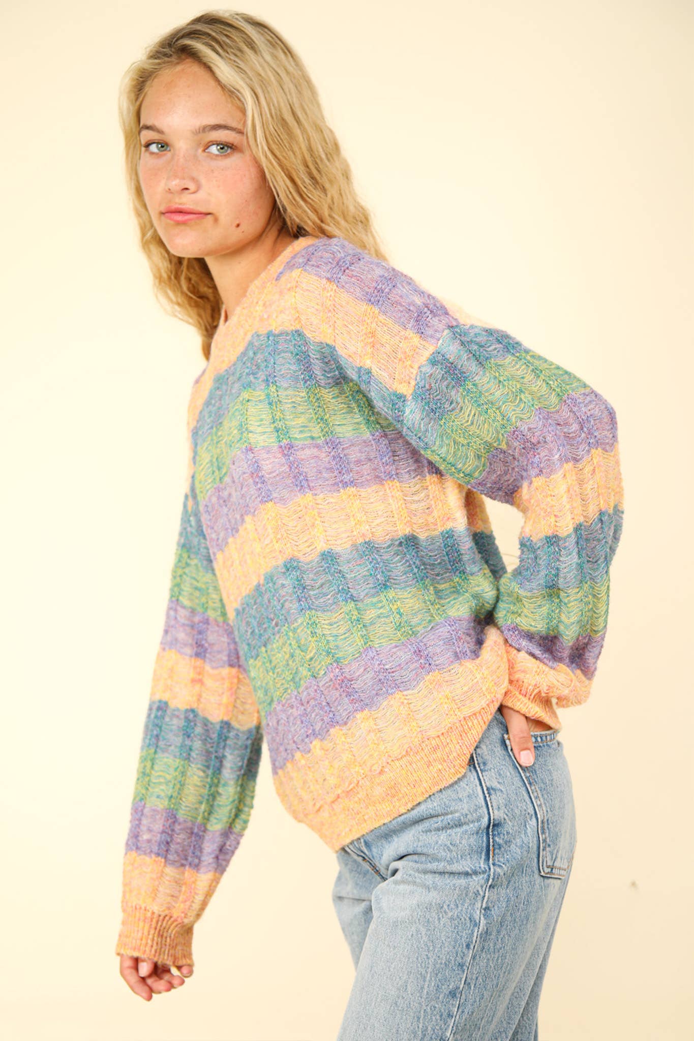 Multi Color Stripe Oversized Sweater Top