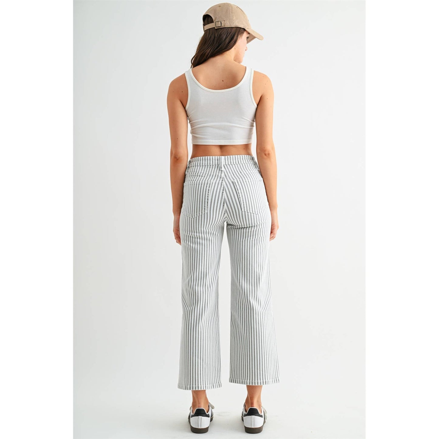 HIGH-RISE WIDE LEG CROPPED STRIPE