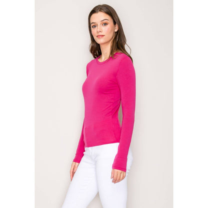 Popular 21 - Crew Neck Long Sleeve Cotton Span Knit Tee: Charcoal / S-M-L(2-2-2)