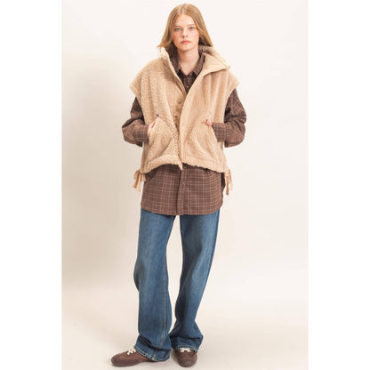 Sherpa Vest With Snap Closure: BEIGE