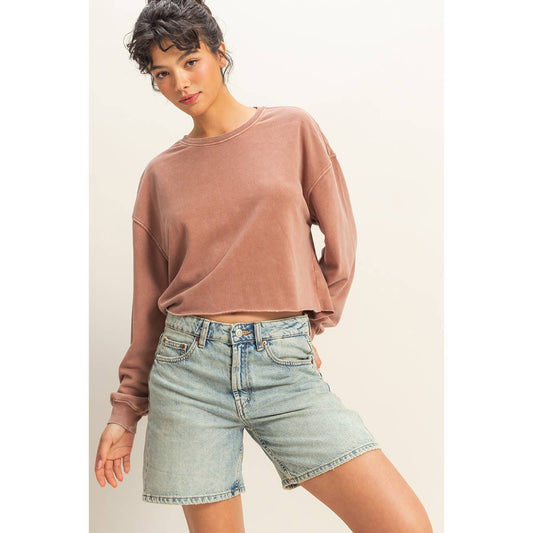Oversized Cropped Sweatshirt With Raw Hem