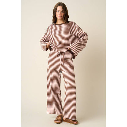STRIPED PRINT LOUNGE TOP AND PANTS SET: VINTAGE PINK