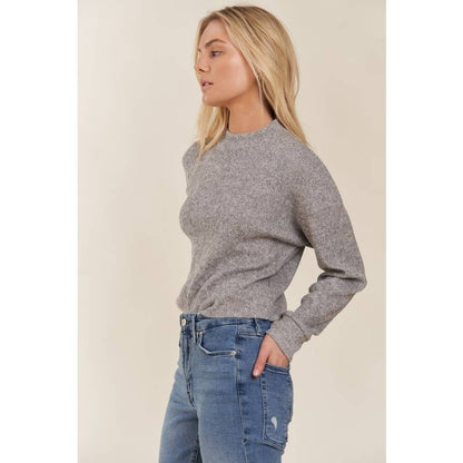 Mock Neck Long Sleeve Brushed Sweater Knit Top