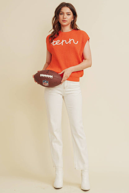 'TENN" EMBROIDERED SLEEVELESS SWEATER TOP