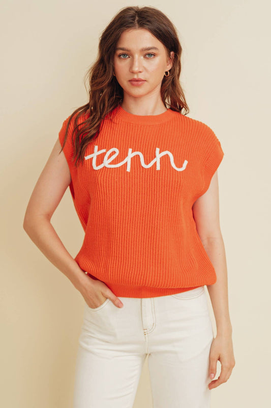 'TENN" EMBROIDERED SLEEVELESS SWEATER TOP