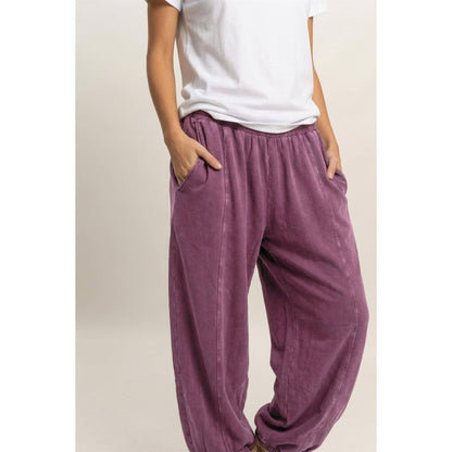 Mineral Wash Elastic Waist Jogger Pants: DARK CHERRY