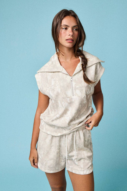 Camo Half Zip Slvls Top and Shorts Set-CAMO