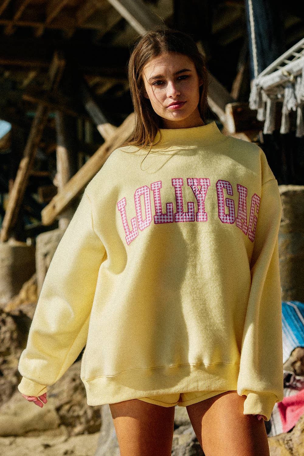 DILLY DALLY Reversible Mockneck Sweatshirt: Butter Yellow