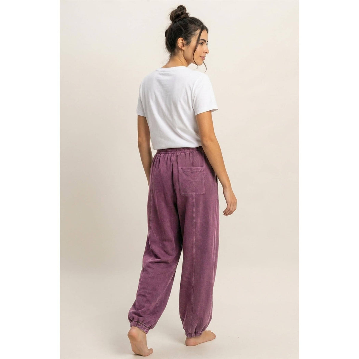 Mineral Wash Elastic Waist Jogger Pants: DARK CHERRY