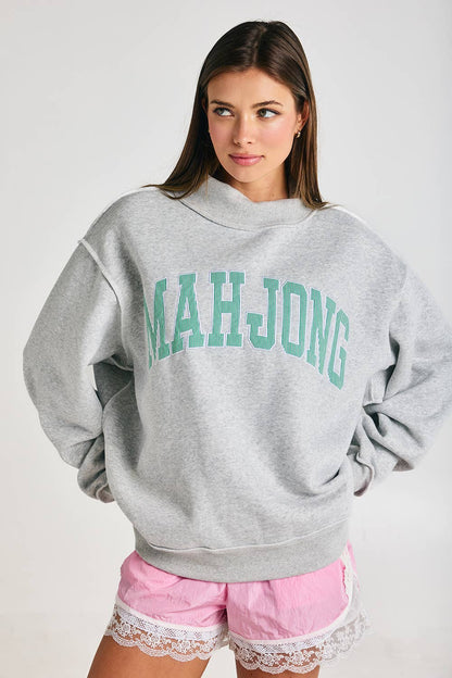 Mahjong Embroidery Sweatshirt: Kelly Green