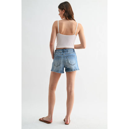 Mica Denim - HIGH-RISE SHORTS DISTRESSED DENIM: VICTORIA BLUE