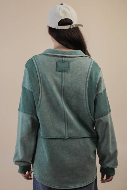 Mineral Washed Oversized French Terry Knit Top: SAGE