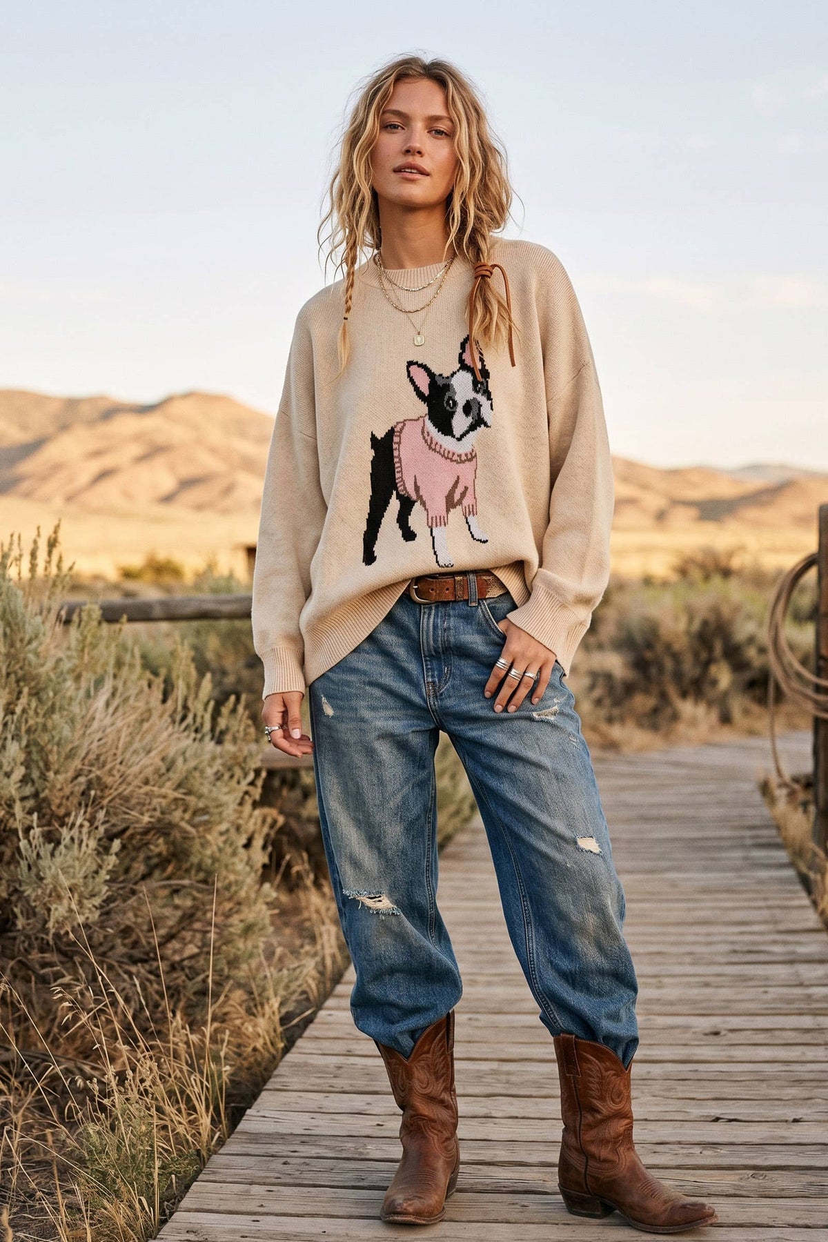 French Bulldog Graphic Oversized Sweater