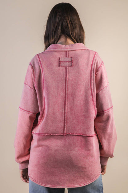 Mineral Washed Oversized French Terry Knit Top: MAUVE
