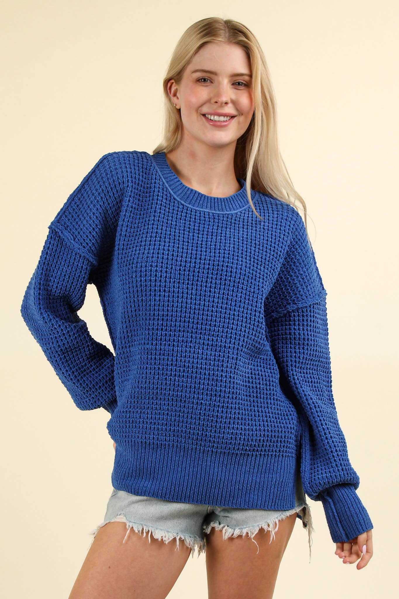 Soft Comfy Oversized Knit Sweater Pullover Top: ROYAL BLUE