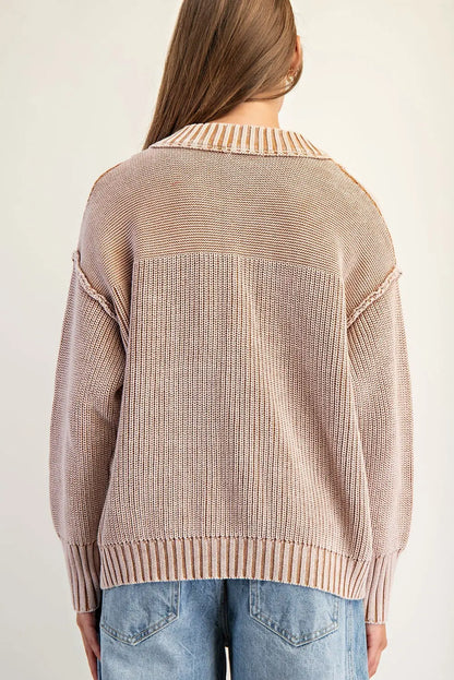 Half Button Front Long Sleeve Knit Pullover