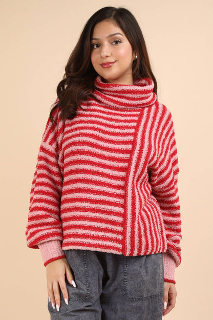 Mock Neck Soft Striped Knit Sweater Top