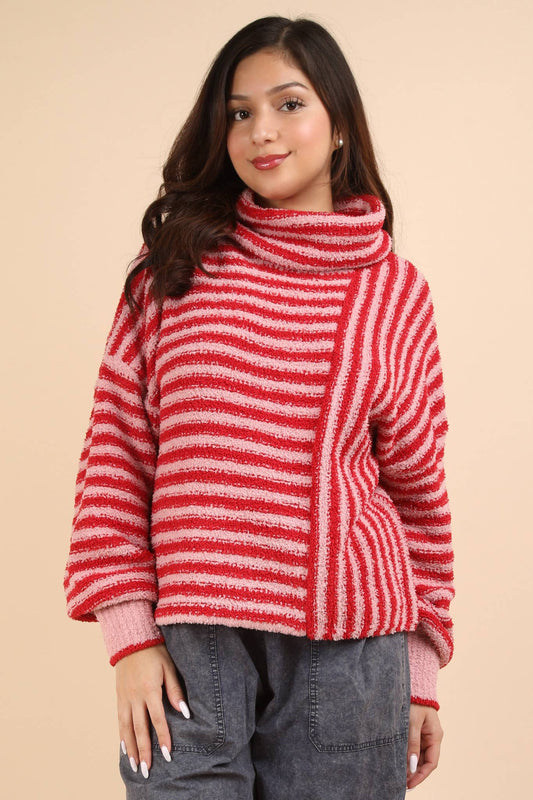 Mock Neck Soft Striped Knit Sweater Top