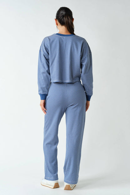 Coastal Striped Crop Top & Pant Set: COASTAL BLUE