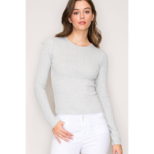Crew Neck Long Sleeve Rib Top