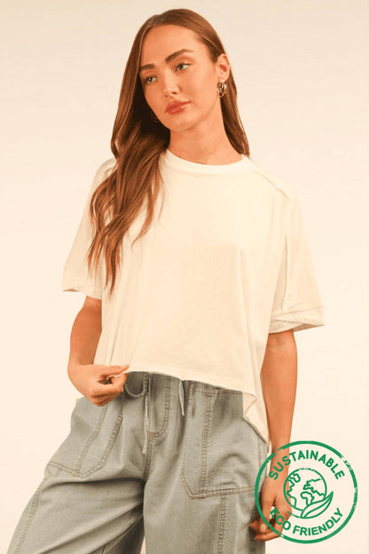 ECO Oversized Crop Comfy Knit Top: WHITE