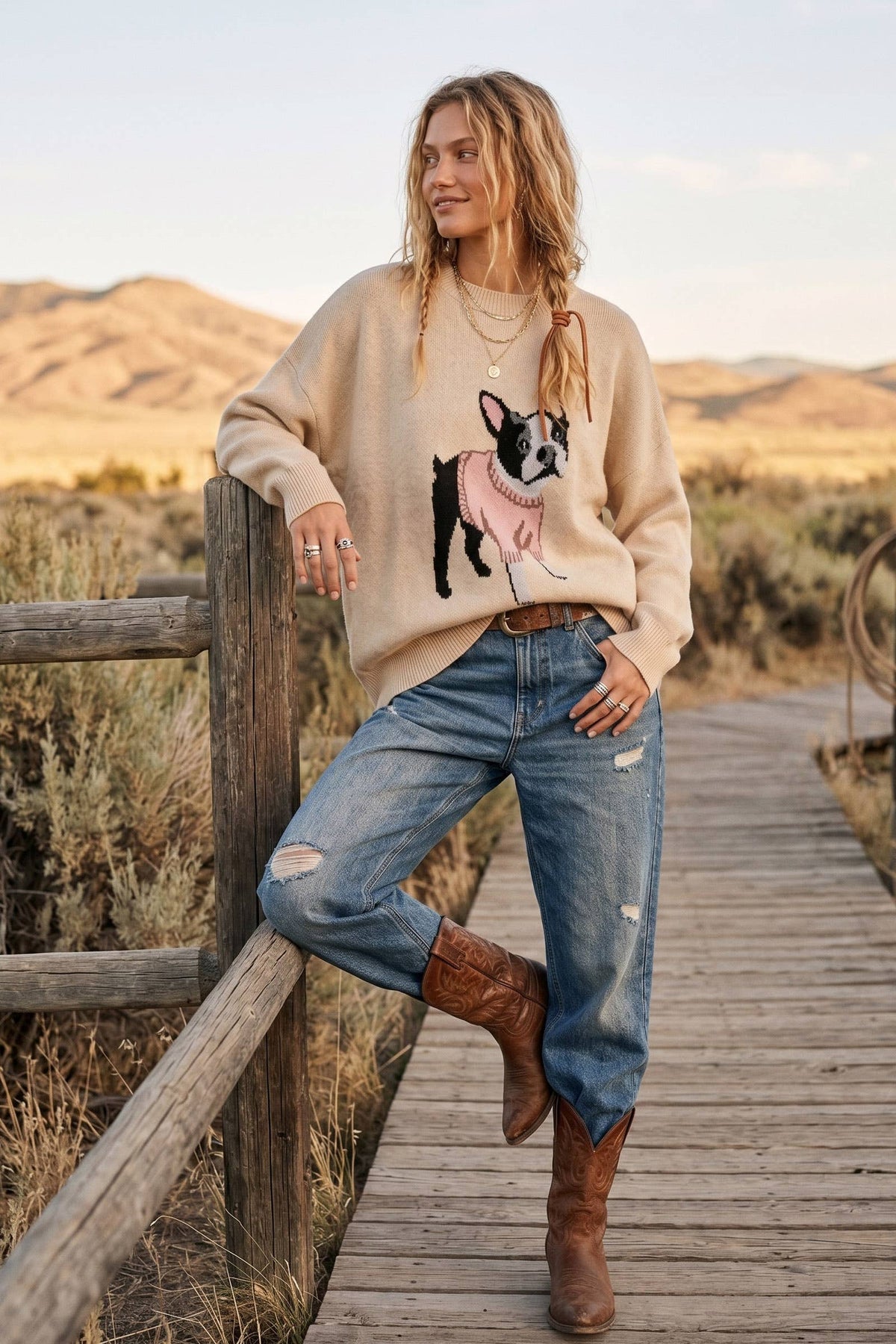 French Bulldog Graphic Oversized Sweater