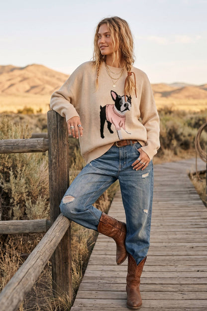 French Bulldog Graphic Oversized Sweater