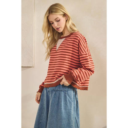 Cropped Striped French Terry Top