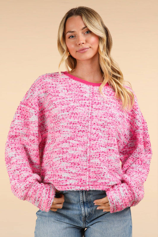 Multi Color Bounce Oversized Knit Top: PINK MIX