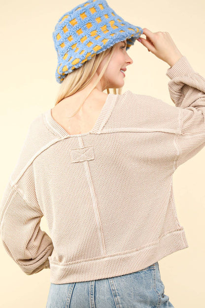 Two Tone Otto Ribbed Oversized Soft Comfy knit Top: OATMEAL