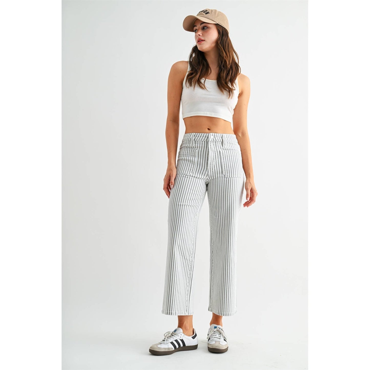 HIGH-RISE WIDE LEG CROPPED STRIPE