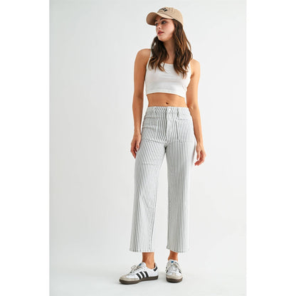 HIGH-RISE WIDE LEG CROPPED STRIPE