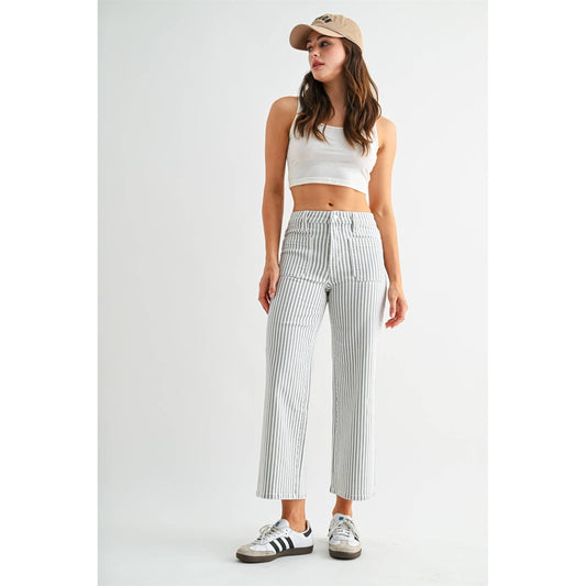 HIGH-RISE WIDE LEG CROPPED STRIPE