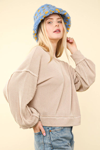 Two Tone Otto Ribbed Oversized Soft Comfy knit Top: OATMEAL
