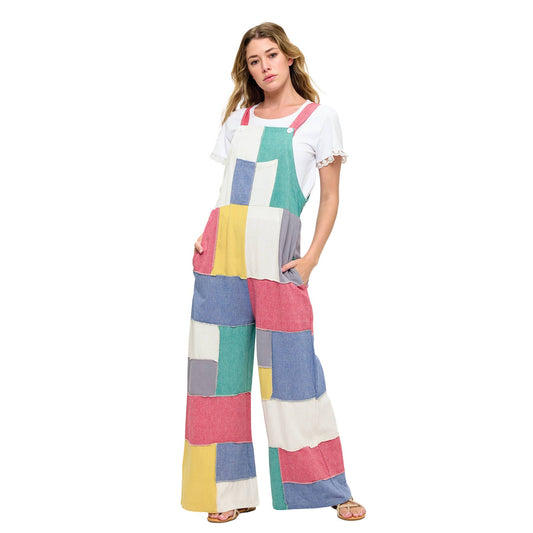 Boho Colorblock Patchwork Overall