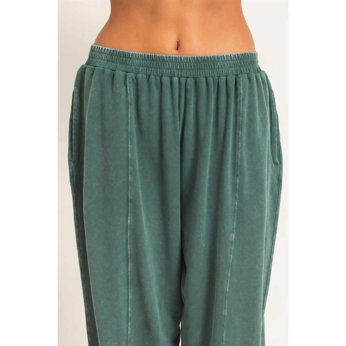 Mineral Wash Elastic Waist Jogger Pants: DARK GREEN