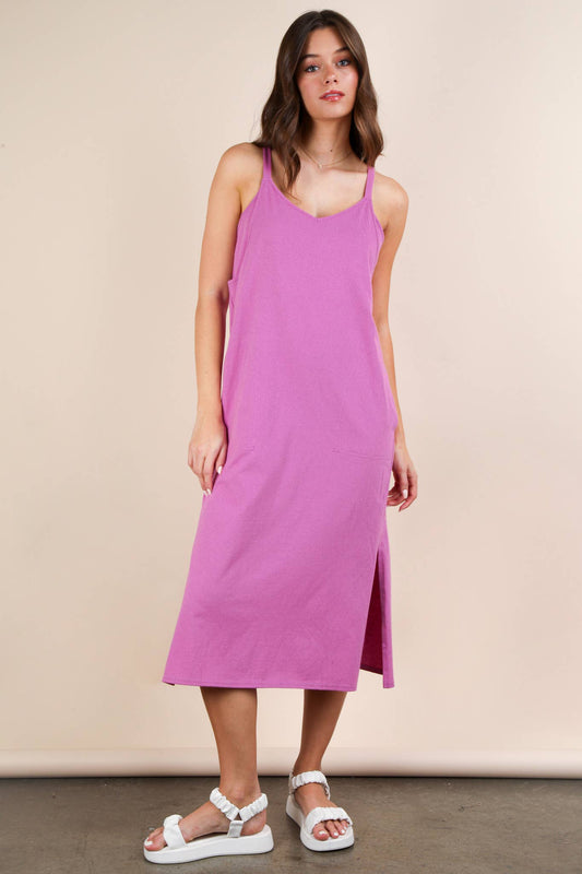 V-Neck Sleeveless Casual Comfy Midi Dress