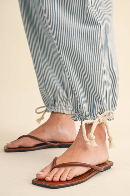 STRIPED PARACHUTE PANTS: DENIM STRIPE