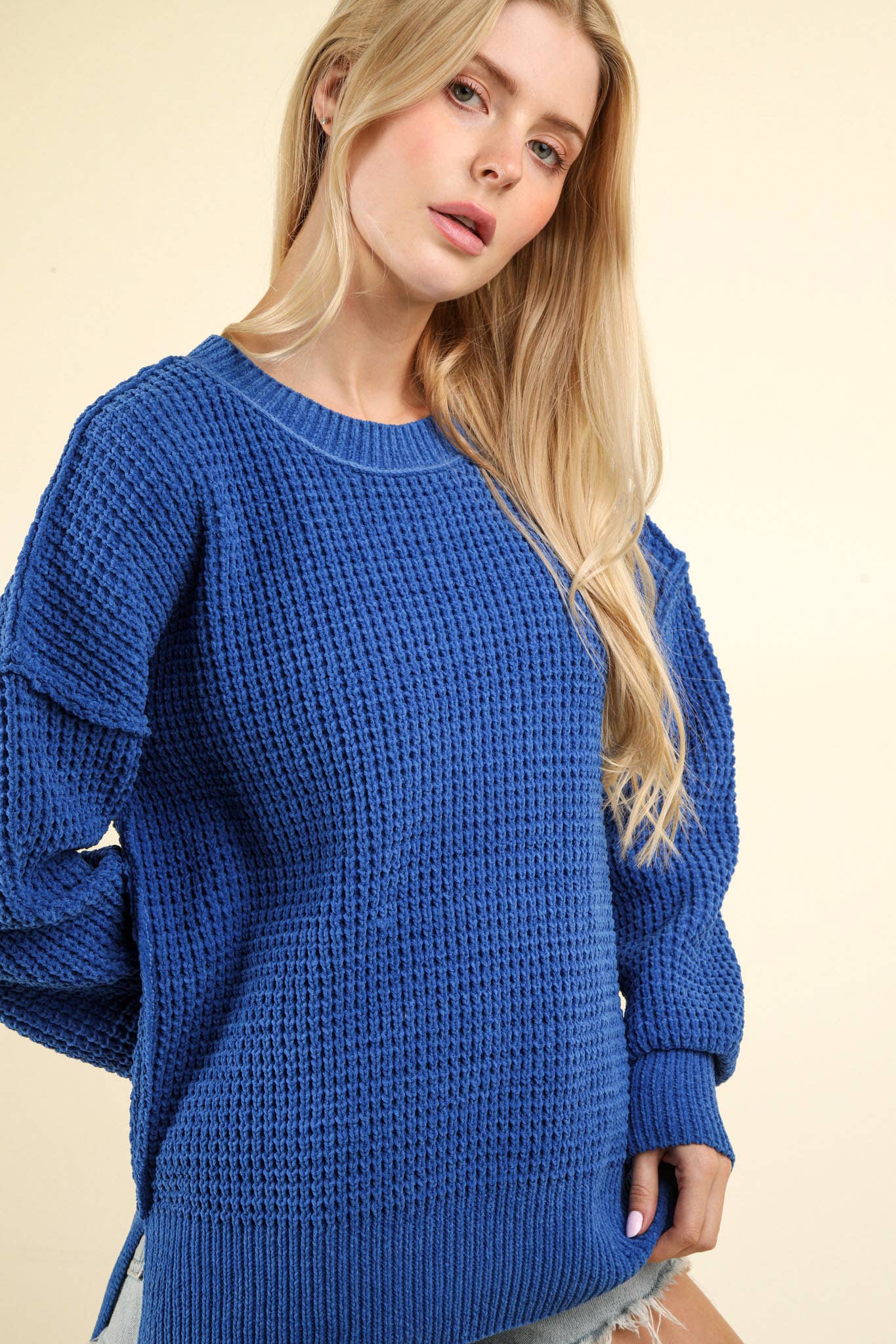 Soft Comfy Oversized Knit Sweater Pullover Top: ROYAL BLUE