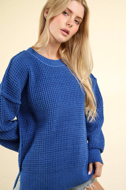 Soft Comfy Oversized Knit Sweater Pullover Top: ROYAL BLUE