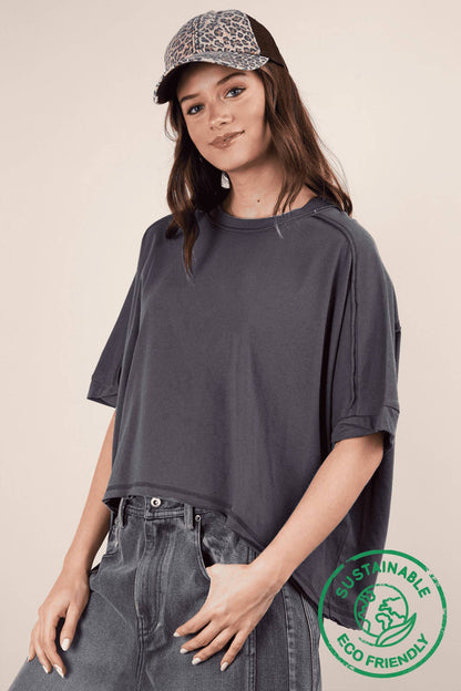 ECO Oversized Crop Comfy Knit Top: CHARCOAL