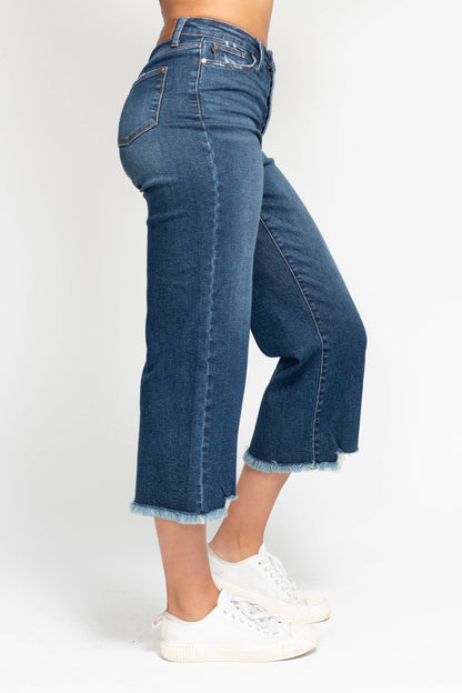 Judy Blue Jeans - High Waisted Button Fly Destroy Hem Crop Wide