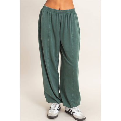 Mineral Wash Elastic Waist Jogger Pants: DARK GREEN